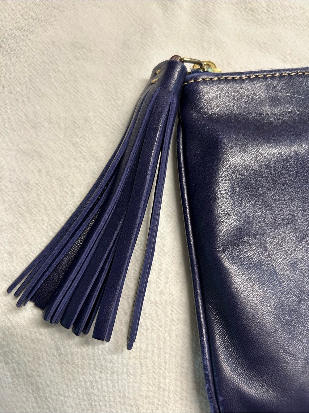 Dooney & Bourke Navy Leather Tassel Zip Wristlet Clutch - Picture 3 of 6